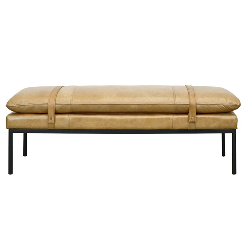 Bayley Leather Strap Ottoman/Bench Tan Leather Greenslades Furniture