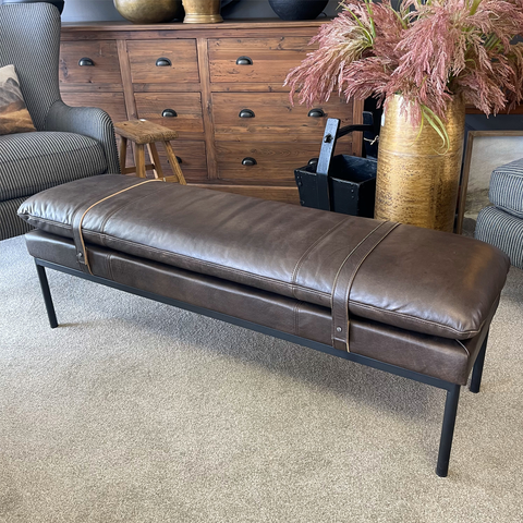 Bayley Bench with Leather Straps - Moss