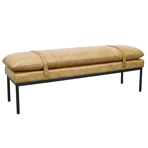 Bayley Leather Strap Ottoman Bench Tan Leather Greenslades