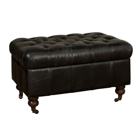 Stanwick Aged Brown Leather Footstool