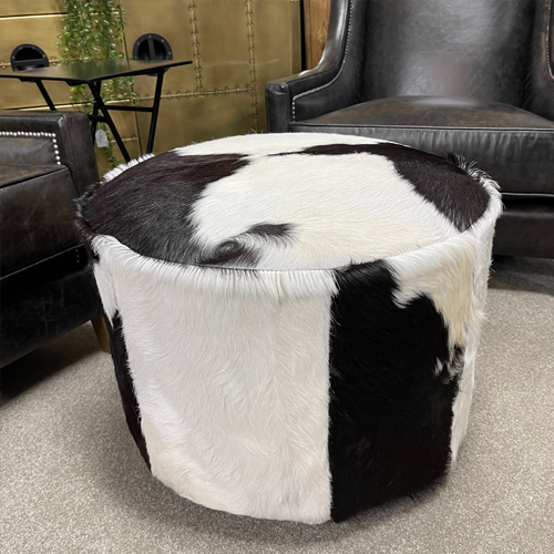 Billy Goatskin Ottoman Footstool Black White Greenslades