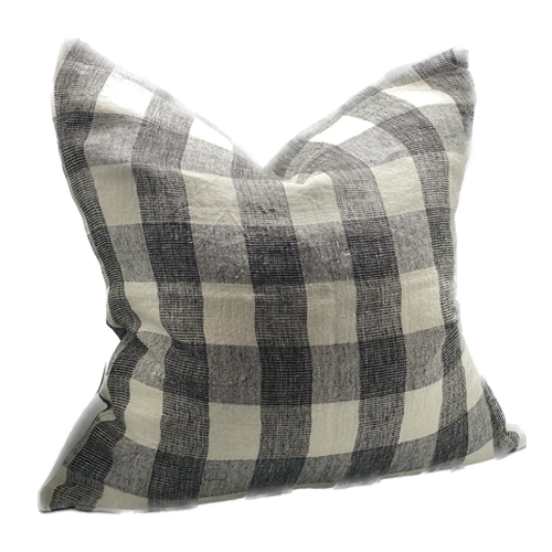 Sandali Check Cushion with Feather Inner - Charcoal/Ivory