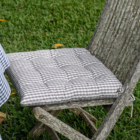Gingham Chair Seat Pad - Fig