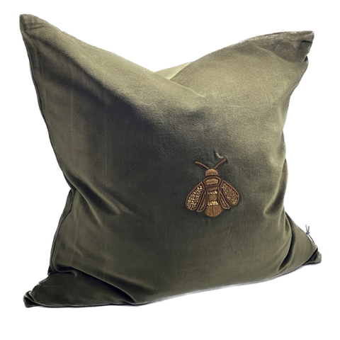 Linen Tie Cushion + Feather Inner - Charcoal