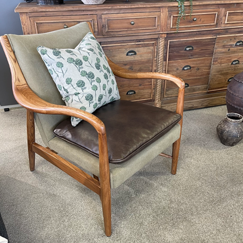 Juniper Armchair - Olive Canvas & Leather
