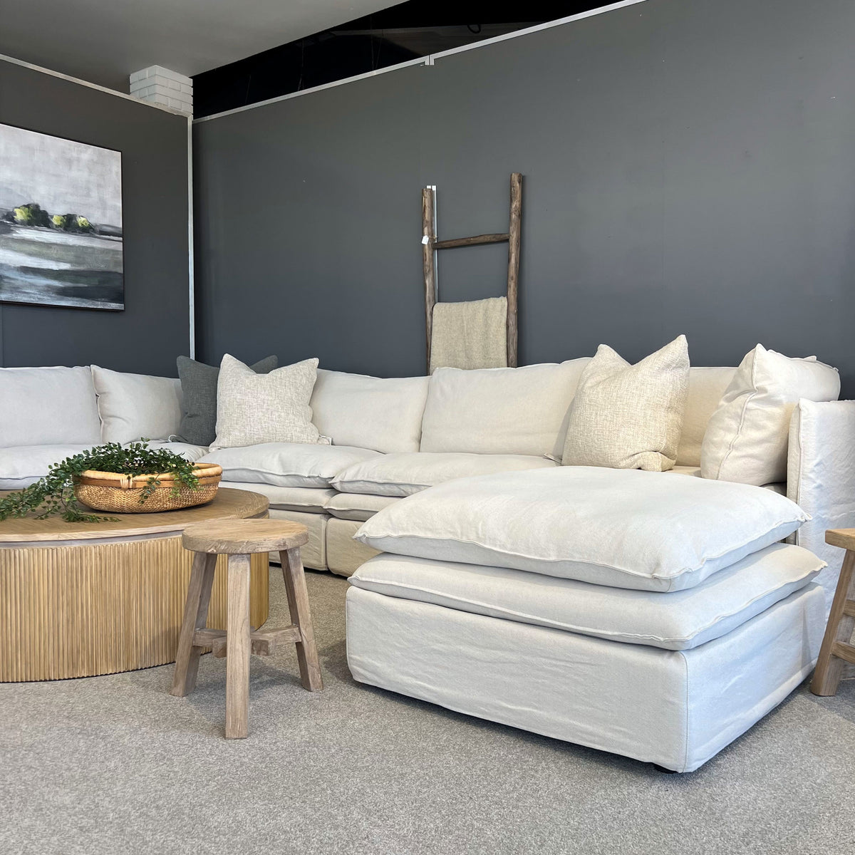 Laguna Slipcover Sectional Sofa - Corner Setting + Ottoman