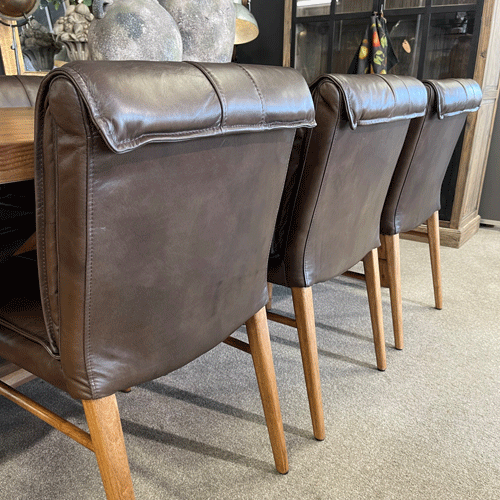 Maxson Brown Leather Dining Chair - Wooden Legs