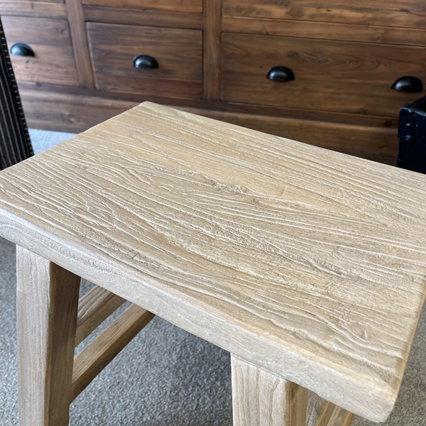 Malaga Wooden Elm Side Table Stool - Rectangle