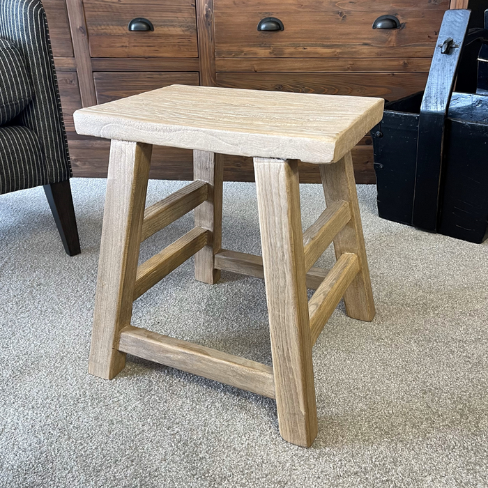 Malaga Wooden Elm Side Table Stool - Rectangle
