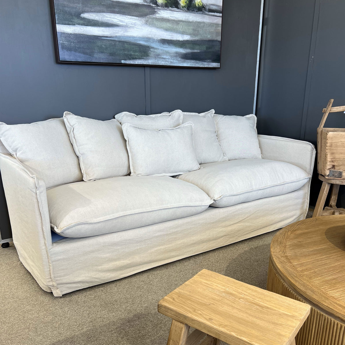 Noosa 3 Seater Linen Slipcover Sofa - Natural