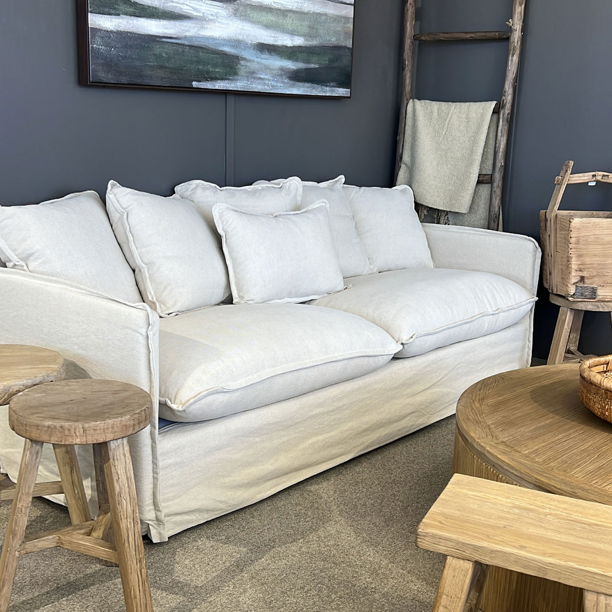 Noosa 3 Seater Linen Slipcover Sofa - Natural