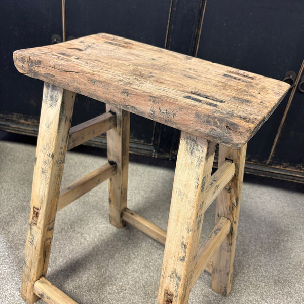 Original Vintage Rustic Wooden Stool - Rectangle - Stool B