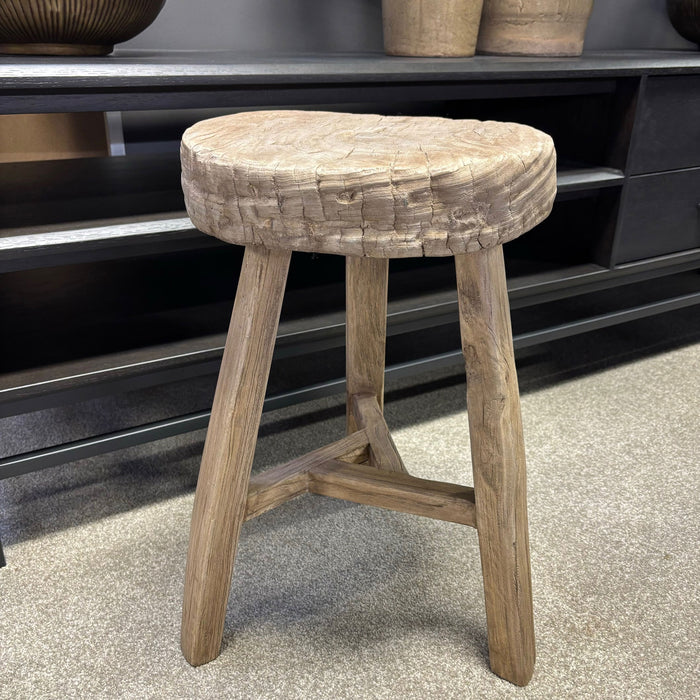 Original Vintage Rustic Wooden Stool - Round - Stool C