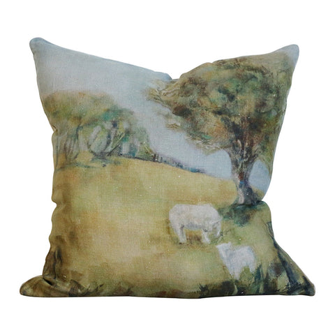 Arcadia Linen Lumbar Cushion - Feather Inner - Moss