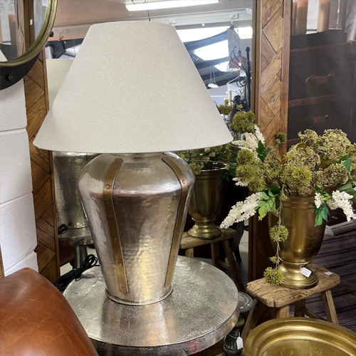 Litchfield Large Lamp - Antique Silver & Brass + Shade
