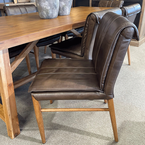 Maxson Brown Leather Dining Chair - Wooden Legs