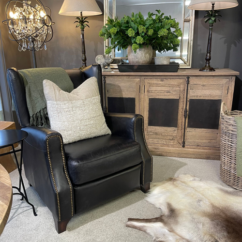 Stamford Leather Recliner Chair - Aged Black Leather