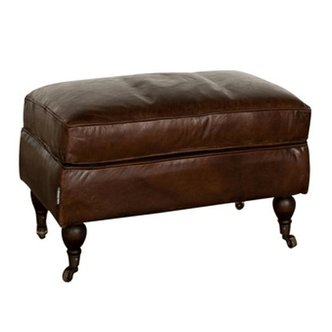 Stanwick Aged Brown Leather Footstool