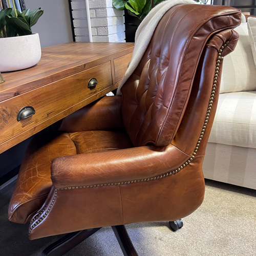 Aged Leather Button Back Office Chair Aged Brown Greenslades