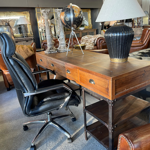 Aged Leather Adjustable Swiveling Office Chair - Vintage Black