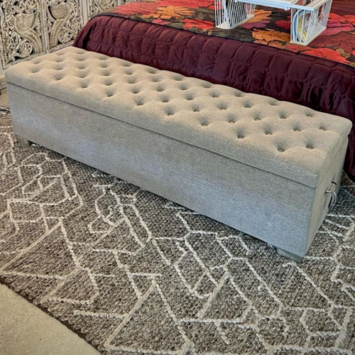 Upholstered Blanket Box / Storage Ottoman - Grey Linen