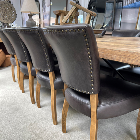 Maxson Black Leather Dining Chair - Wooden Legs