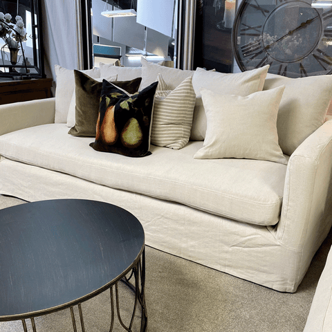 St Lucia Linen Slipcover Modular Sofa - Cnr + 1 + Cnr + Ottoman - Natural