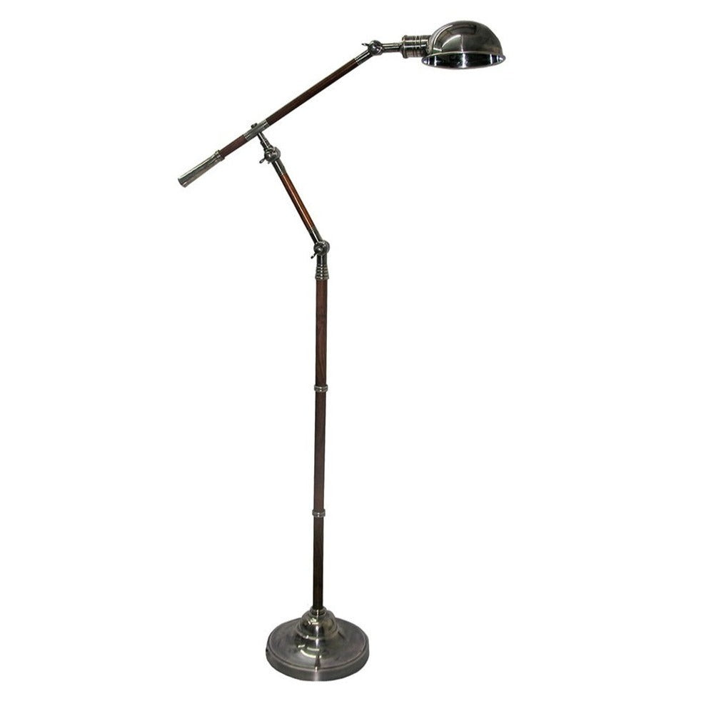 Silver Plated Adjustable Floor Lamp with Wooden Detail
