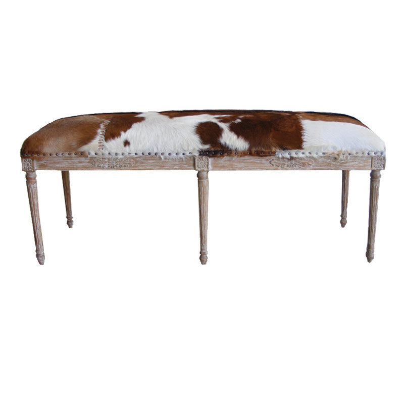 Pedro Goatskin Bed End Bench - Brown & White with Oak - 130cm