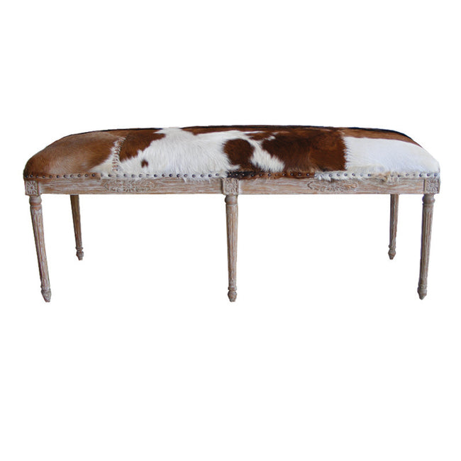 Pedro Goatskin Bed End Bench - Brown & White with Oak - 130cm