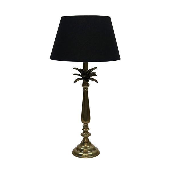 Zara Palm Lamp with Shade Antique Brass + Black Greenslades Furniture