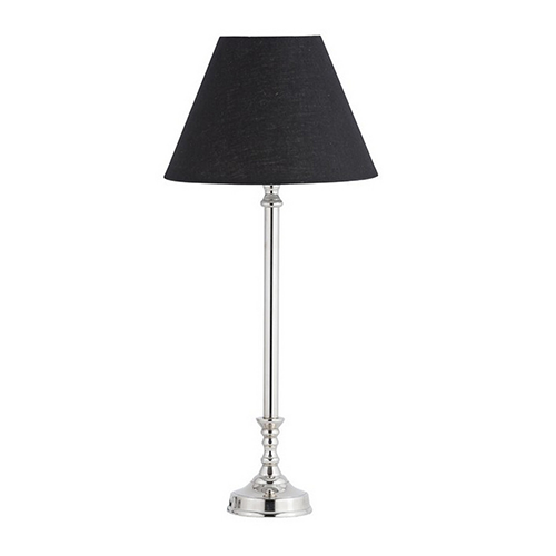 silver lamp with black shade