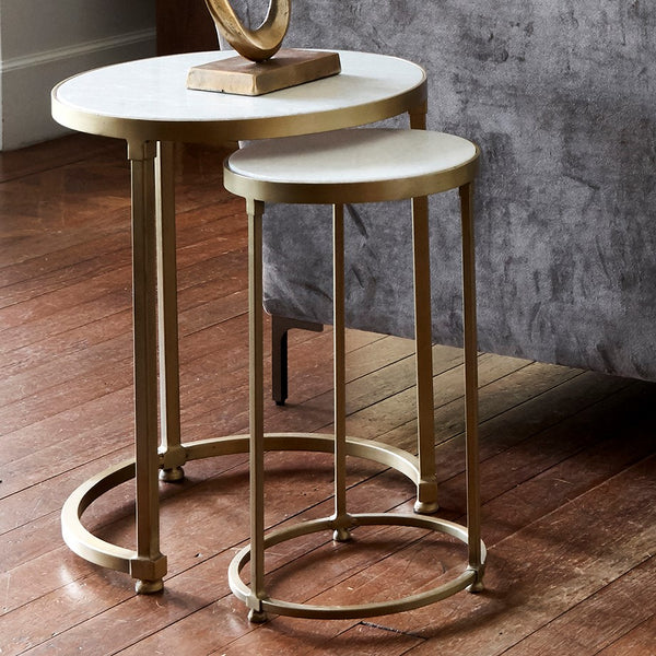 Prada Nest of 2 Side Tables Marble Gold Finish Greenslades Furniture
