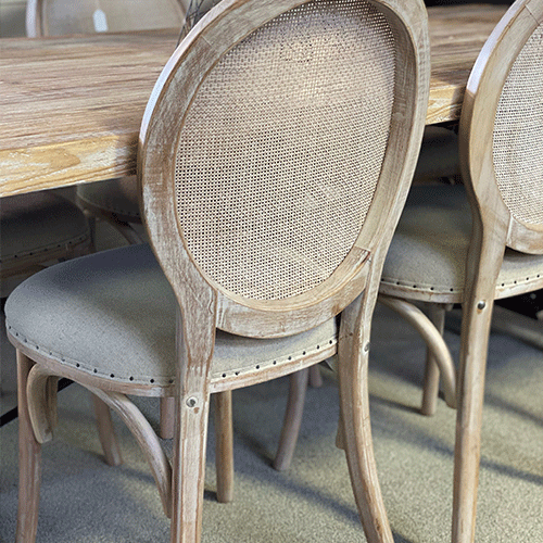 Mira Linen Upholstered Dining Chair with Rattan Back Greenslades