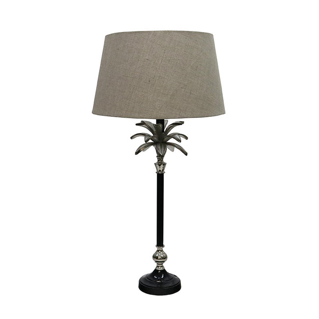 Peta Palm Lamp with Shade - Nickel/Black + Linen