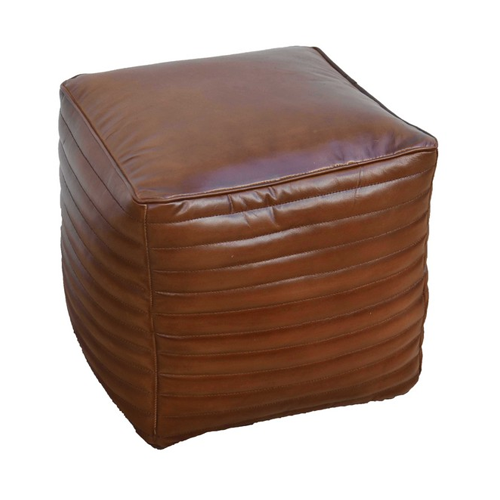 Ridged Brown Leather Foostool - Square