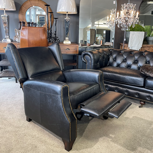 Stamford Leather Recliner Chair Aged Black Leather Greenslades