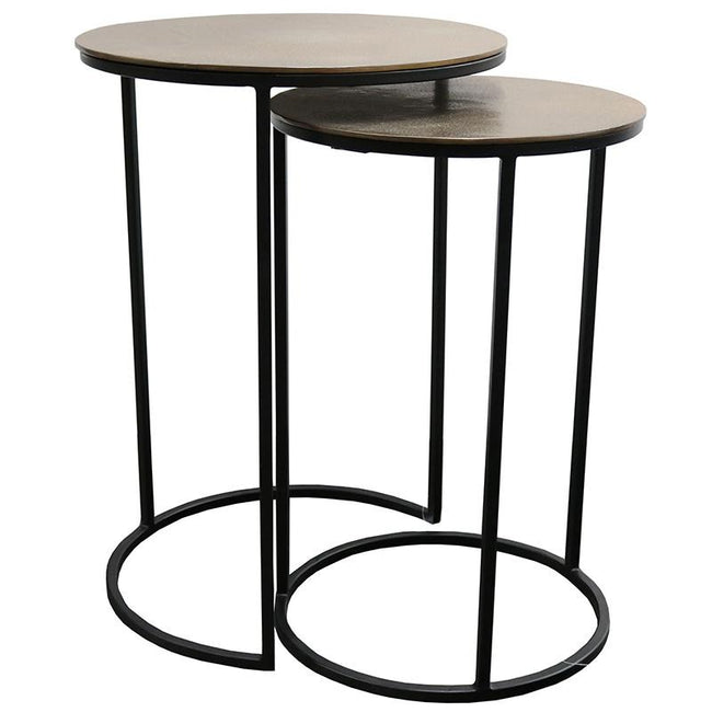 Round Set of 2 Nesting Side Tables - Antique Brass
