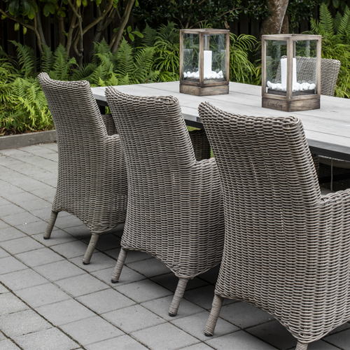 Grey wicker outdoor dining chairs sales