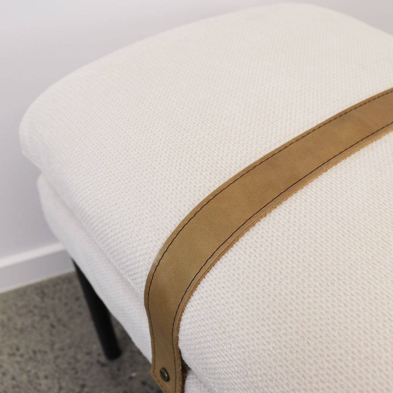 Bayley Leather Strap Ottoman/Bench - Off-White