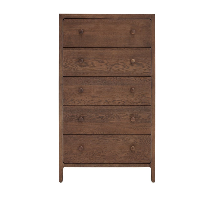 Lunde High 5 Drawer Dresser – Walnut Brown
