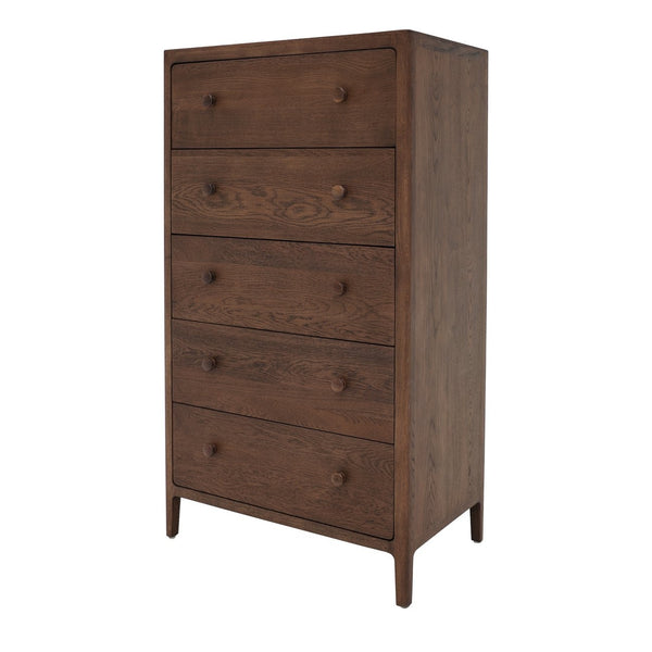 Lunde High 5 Drawer Dresser – Walnut Brown