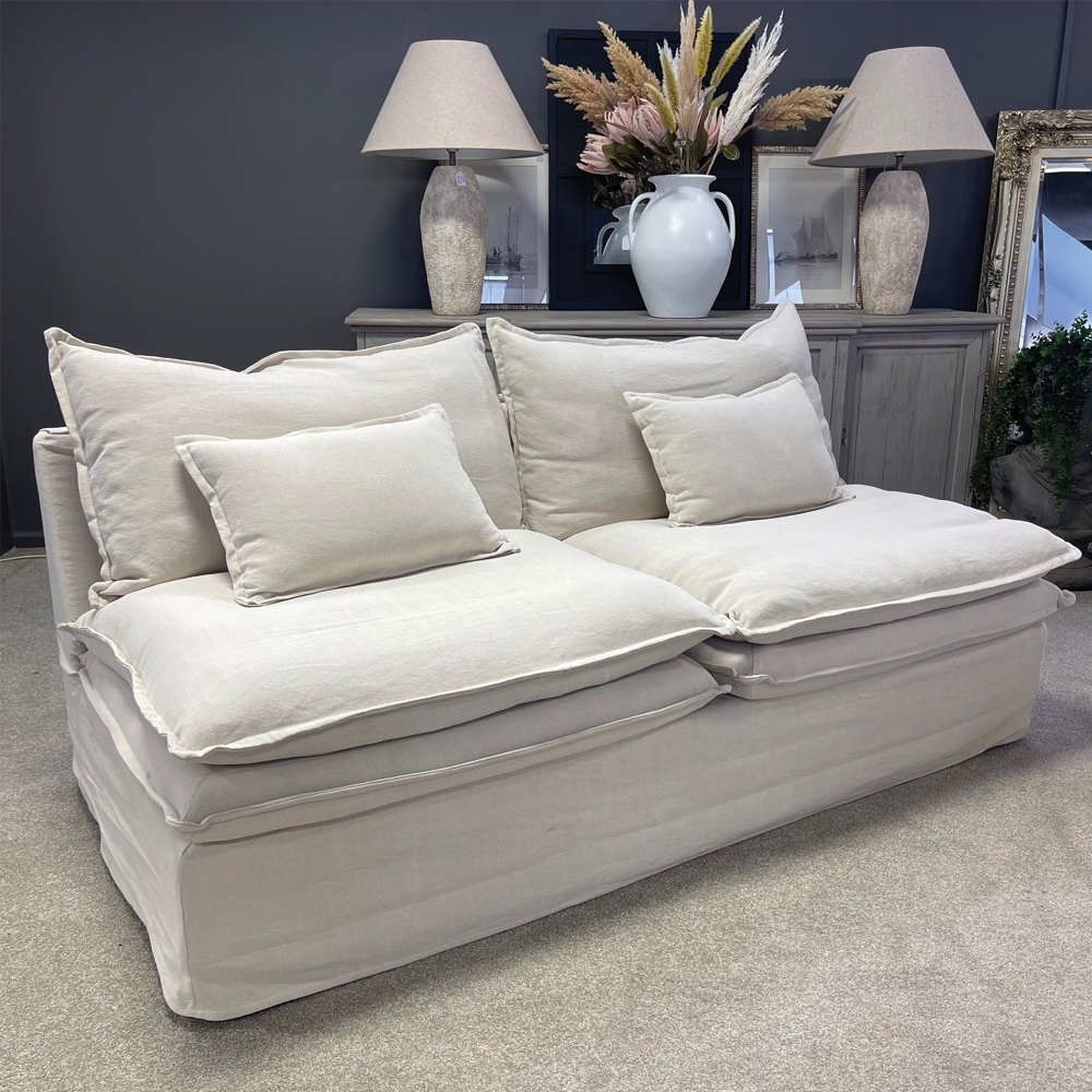 St Lucia Linen Slipcover Modular Sofa - 2 Seater Middle + Cnr + Ottoman - Natural