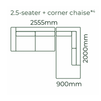 Bellamy 2.5 Seater with Corner Chaise - Poker Fabric - NZ Made