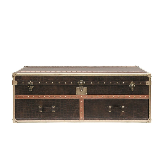 Bon Voyage Leather Trunk Coffee Table - Aged Brown