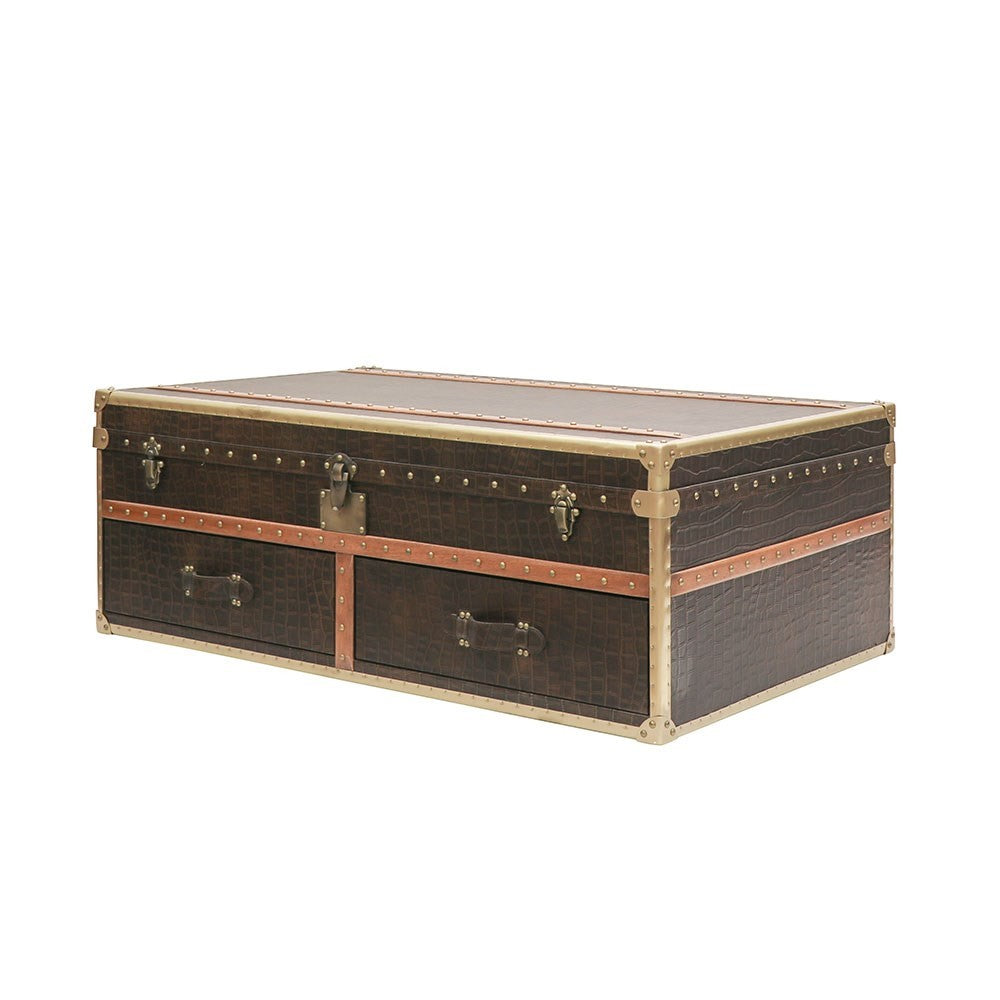 Bon Voyage Leather Trunk Coffee Table - Aged Brown