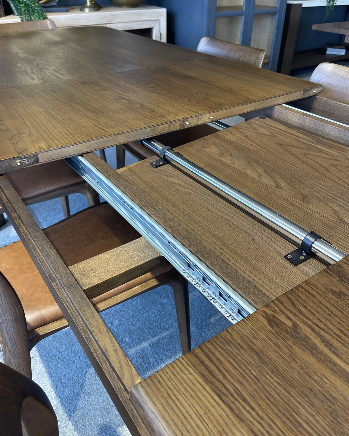 Austin Double Extension Dining Table - 2.2m - 2.7m - 3.2m - Mid-Brown