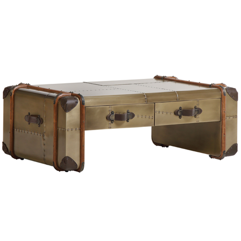 Bon Voyage Leather Trunk Coffee Table - Aged White