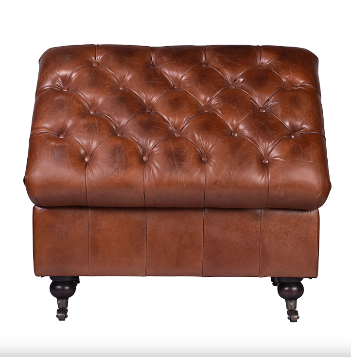 Belmont Leather Buttoned Storage Ottoman - Aged Brown