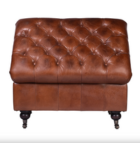 Belmont Leather Buttoned Storage Ottoman - Aged Brown